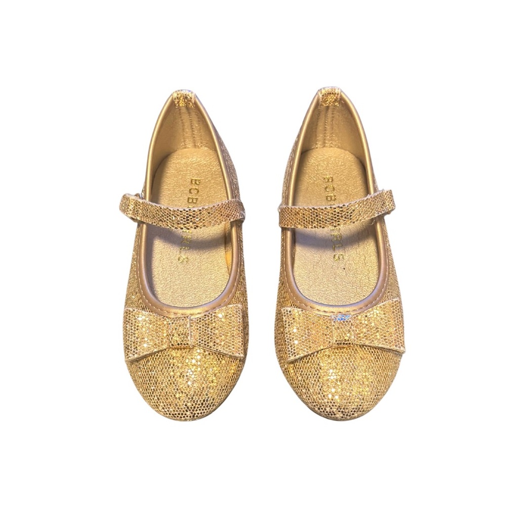 BCBG Girls Kid’s Glittery Gold Mary Jane Flats with Bow Details (Toddler Size 8)